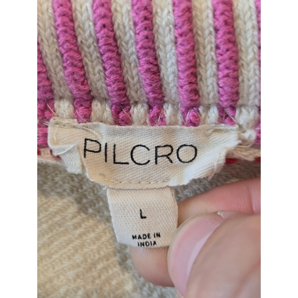 Pilcro Sweatshirt Womens Large Cream Pink Fair Isle Mixed Media Sleeve Oversized - Picture 3 of 10